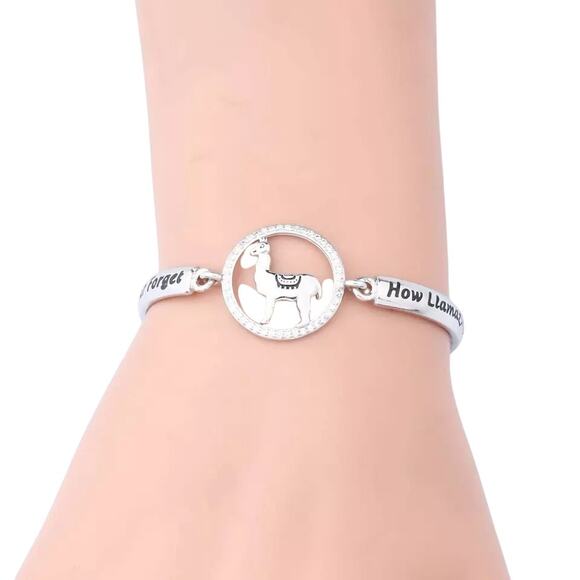 1784"Never Forget How Llamazing You Are" Bangle Llama Gift Alpaca Charm Bracelet - Picture 2 of 5